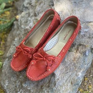 Snakeskin Leather Driving Loafers in Burnt Orange by Marc Joseph
